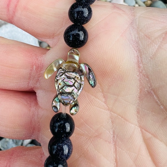 Abalone Turtle Blue Goldstone Bracelet Handmade by Wandering Bunny Shop LLC - Picture 5 of 10